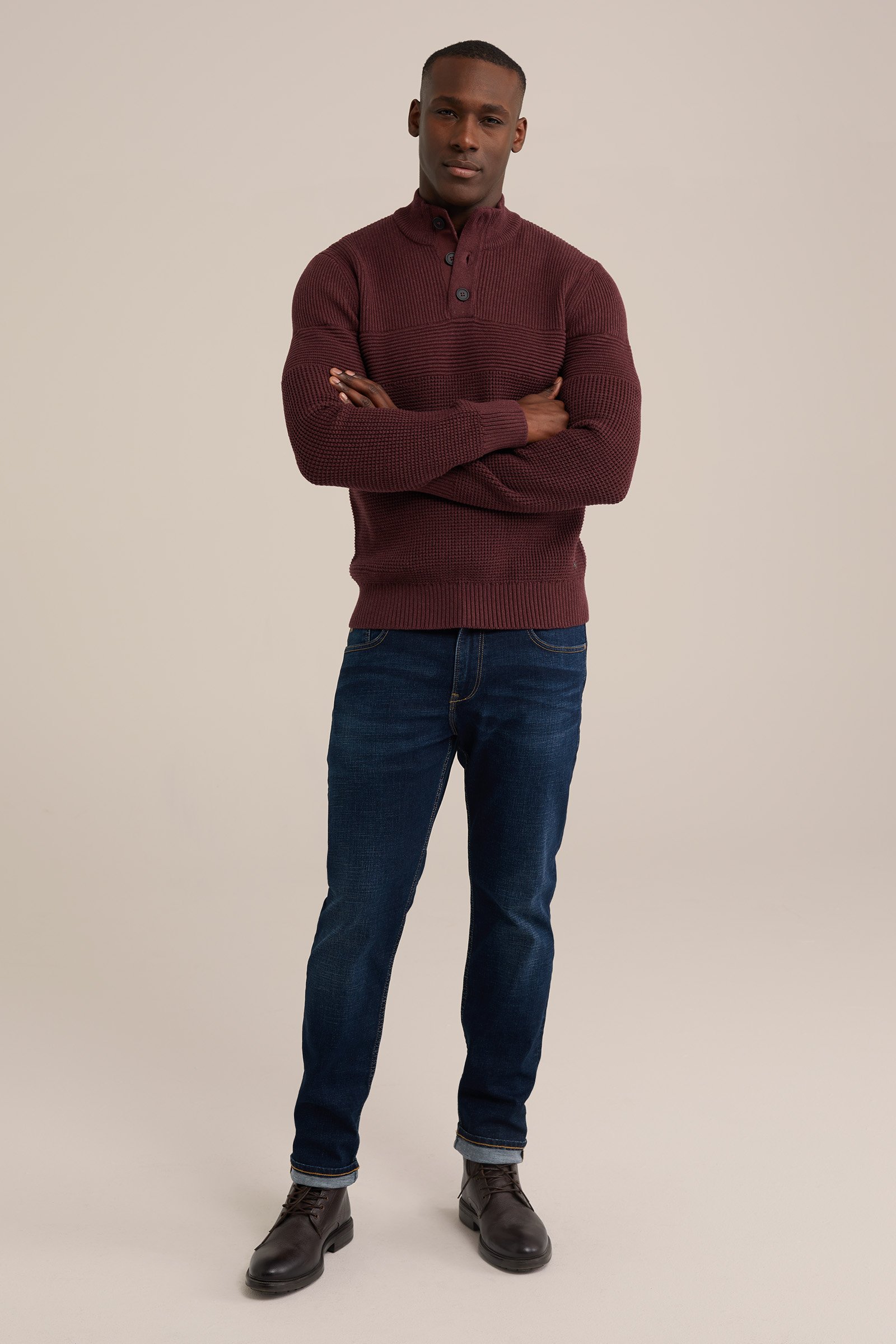 gebreide trui met structuur WE Fashion Bordeauxrood
