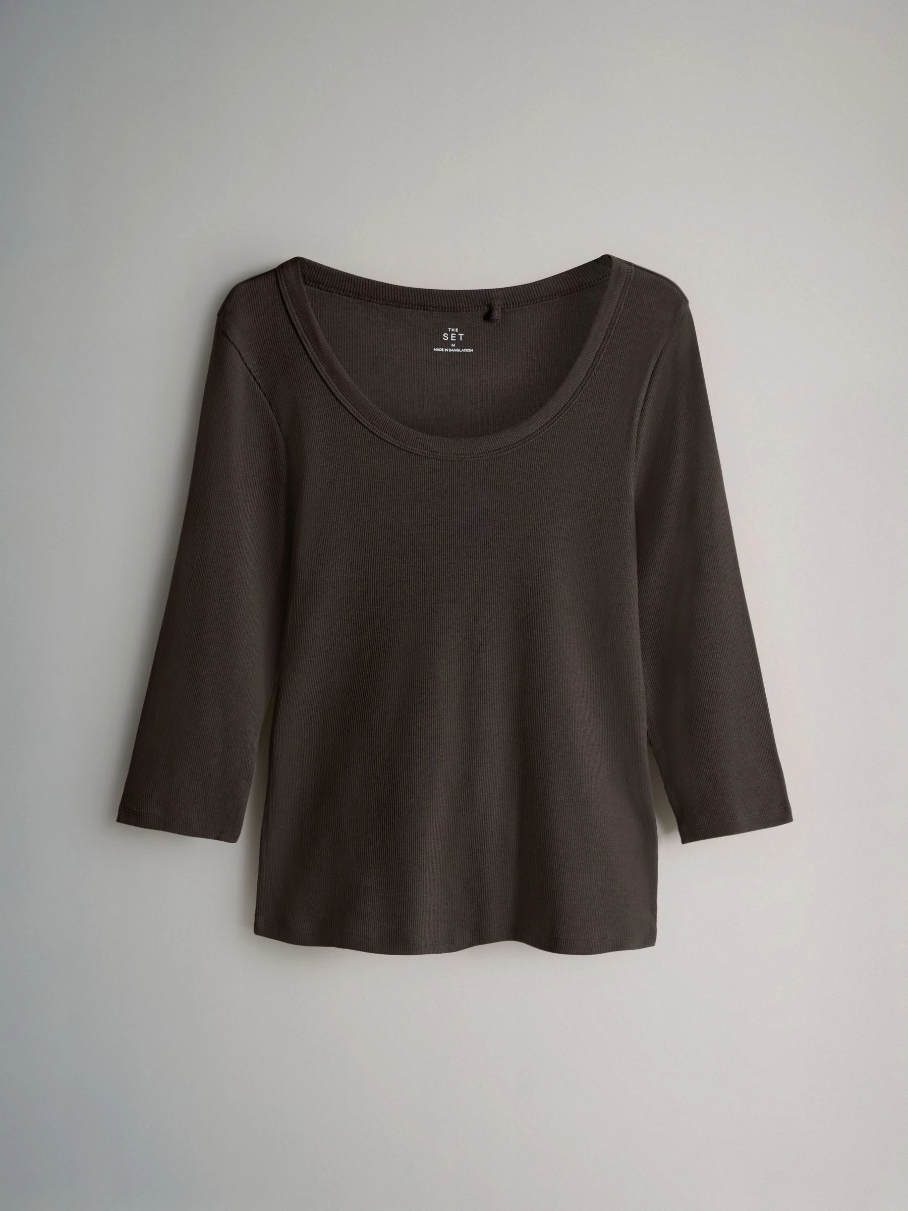 Stripe/Chocolate/Taupe Brown/Stone - The Set 4 Pack Scoop Neck 3/4 Sleeve Ribbed T-Shirts