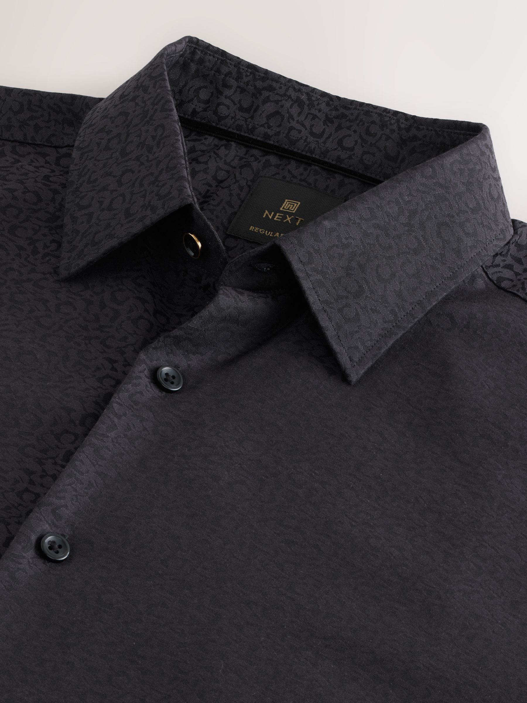 Zwart en luipaardprint - Geometric Print Long Sleeve Smart Shirt