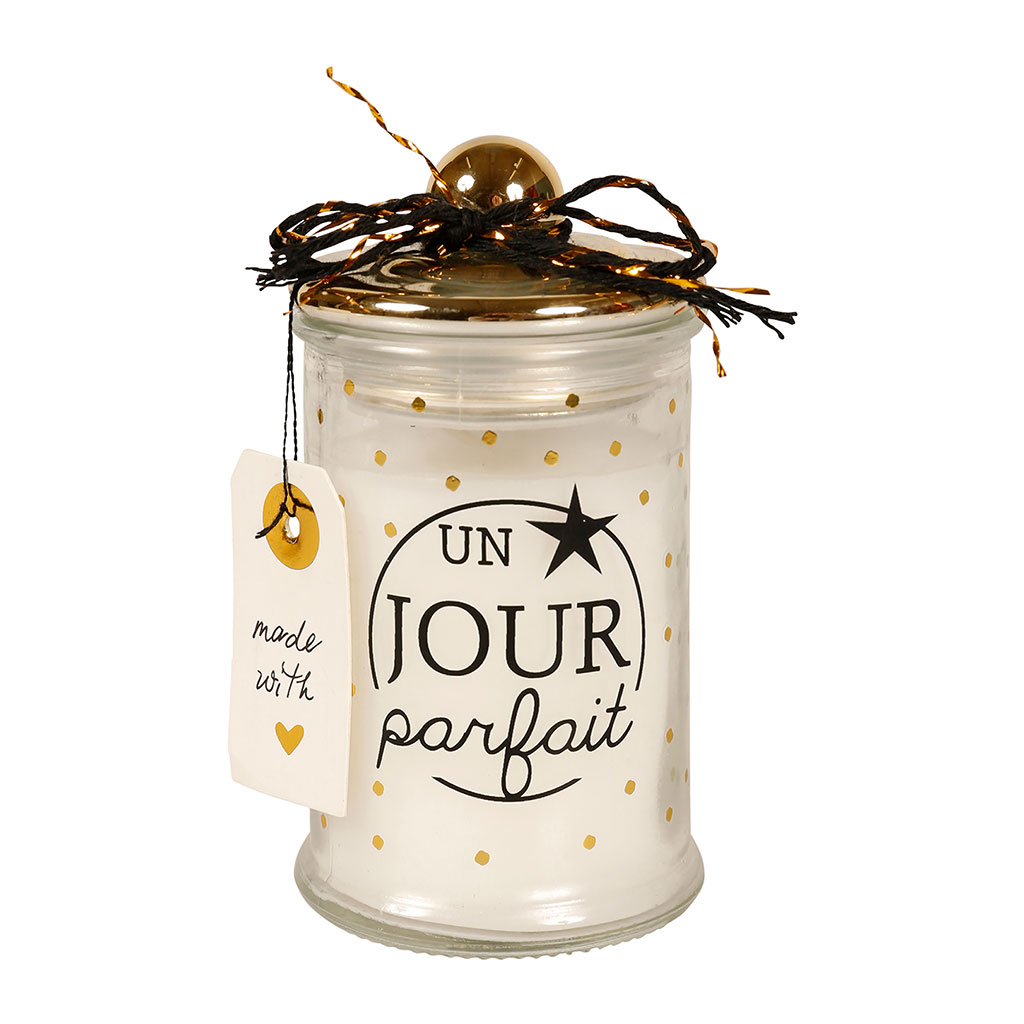 Bougie déco pot inscription jour parfait H 11cm