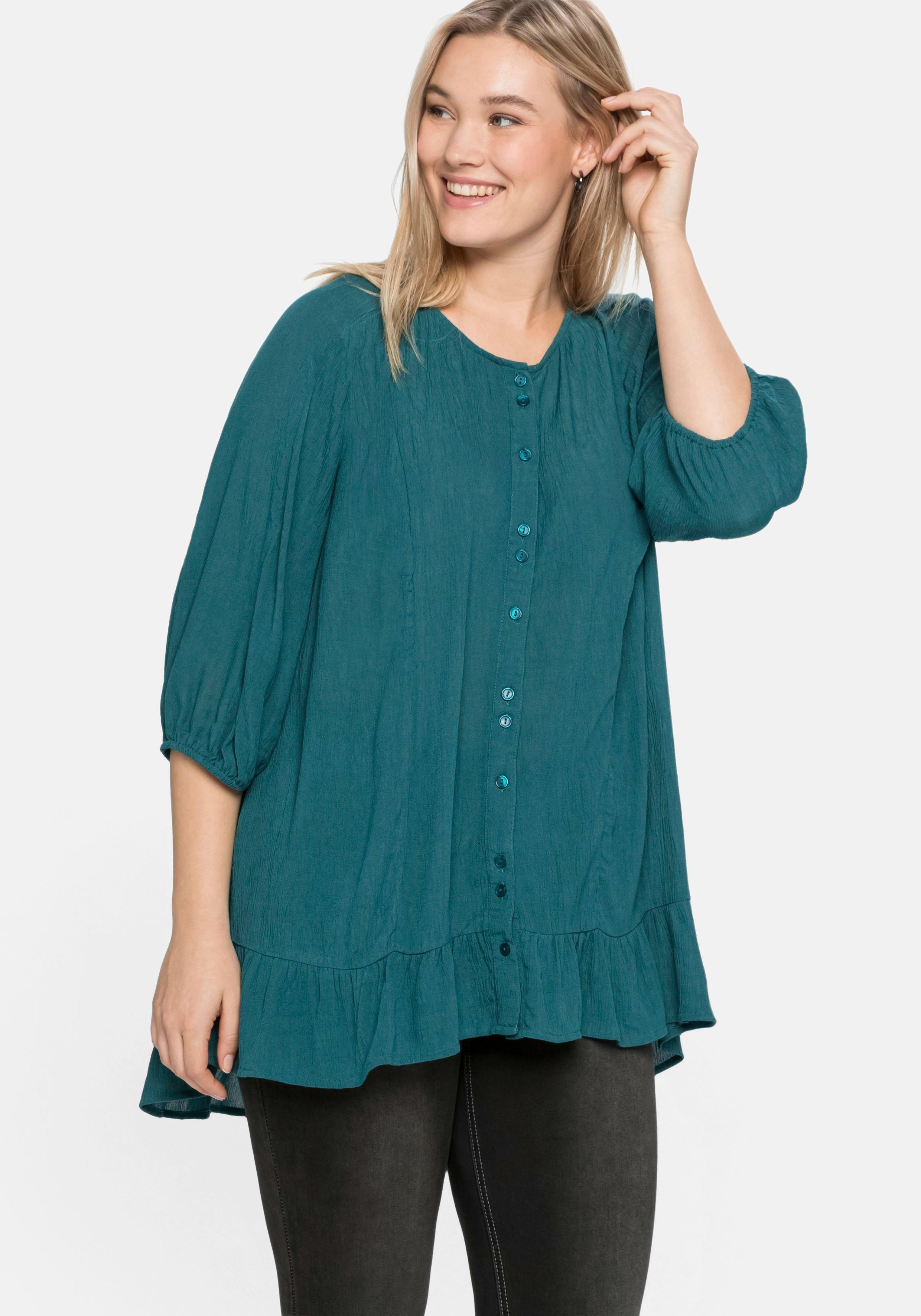 Bluse aus Crêpe, mit Volants am Saum