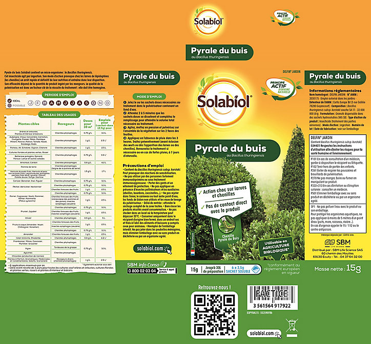 Insecticide pyrale du buis SOLABIOL 6 x 2,5g