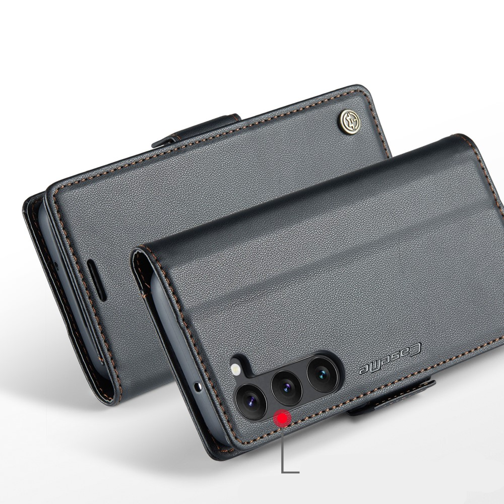 Samsung Galaxy S23 Leder Tasche Flip Wallet Etui mit Kartenfächern Litchi Look (RFID Schutz) - Schwarz