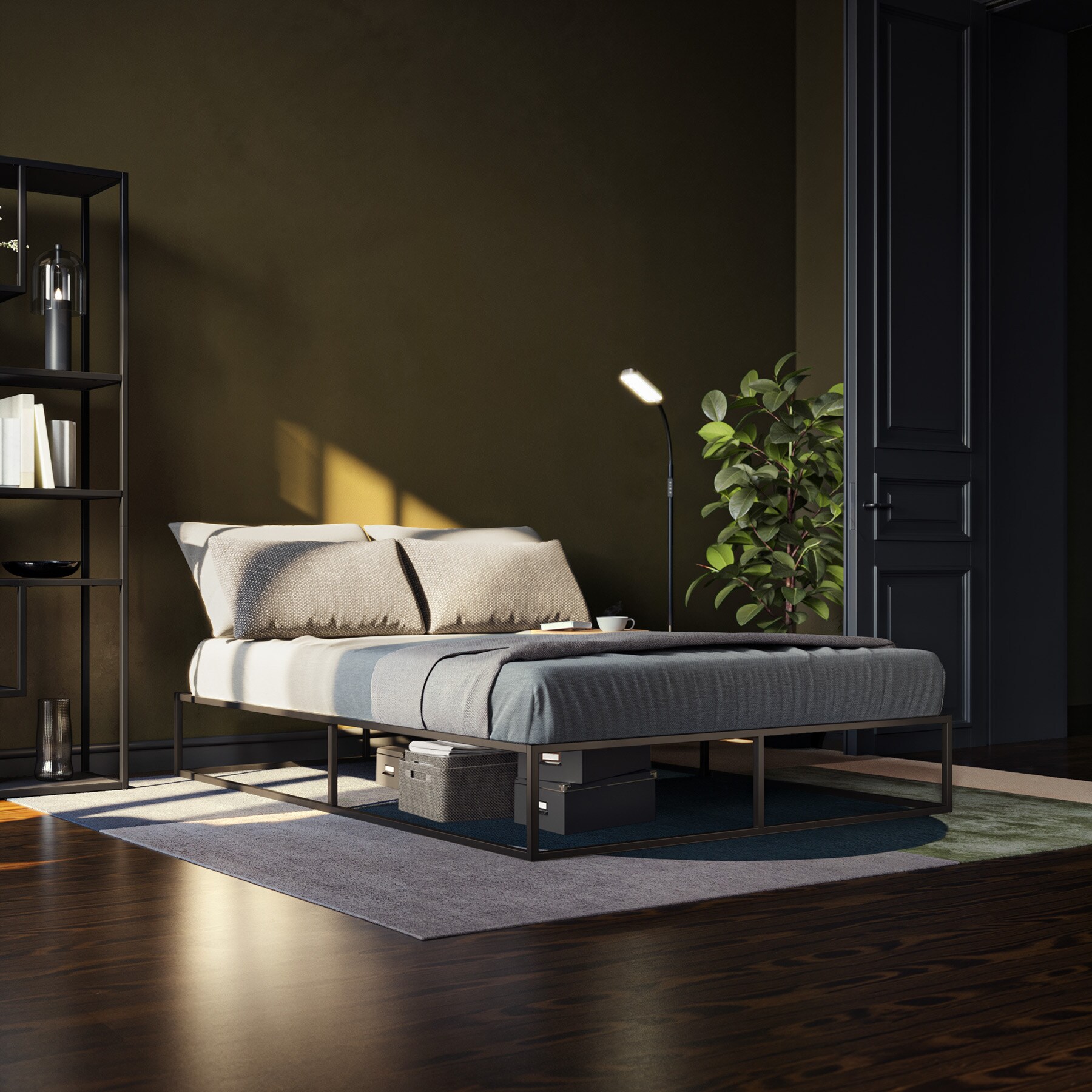 tectake® Bett, robustes Stahlgestell, zeitloses Design, Plattformgestell mit Unterbettstauraum, Belastbarkeit 250 kg, bodenschonende Kunststoffkappen