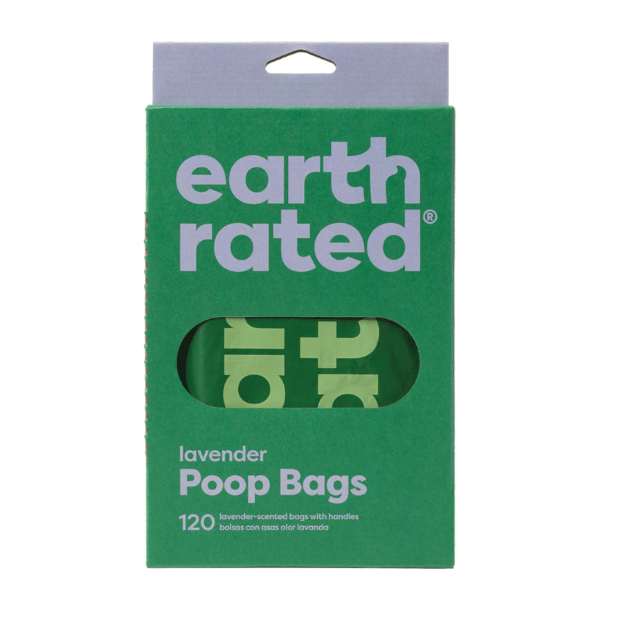 Sacos para recolher fezes de cachorro Earth Rated Easy Tie com aroma de lavanda e alças.