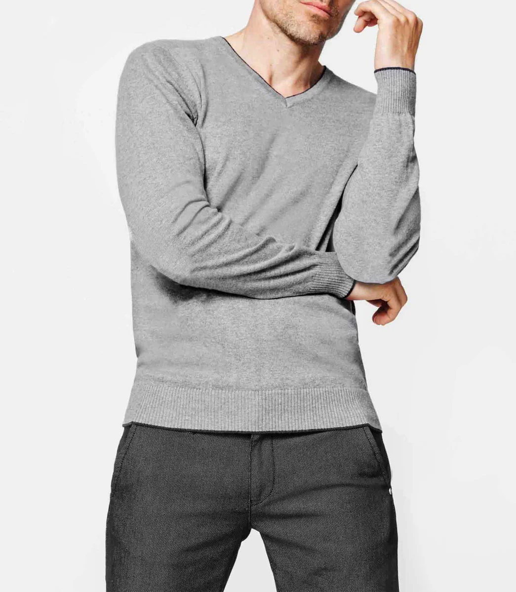 Pull col V gris chiné