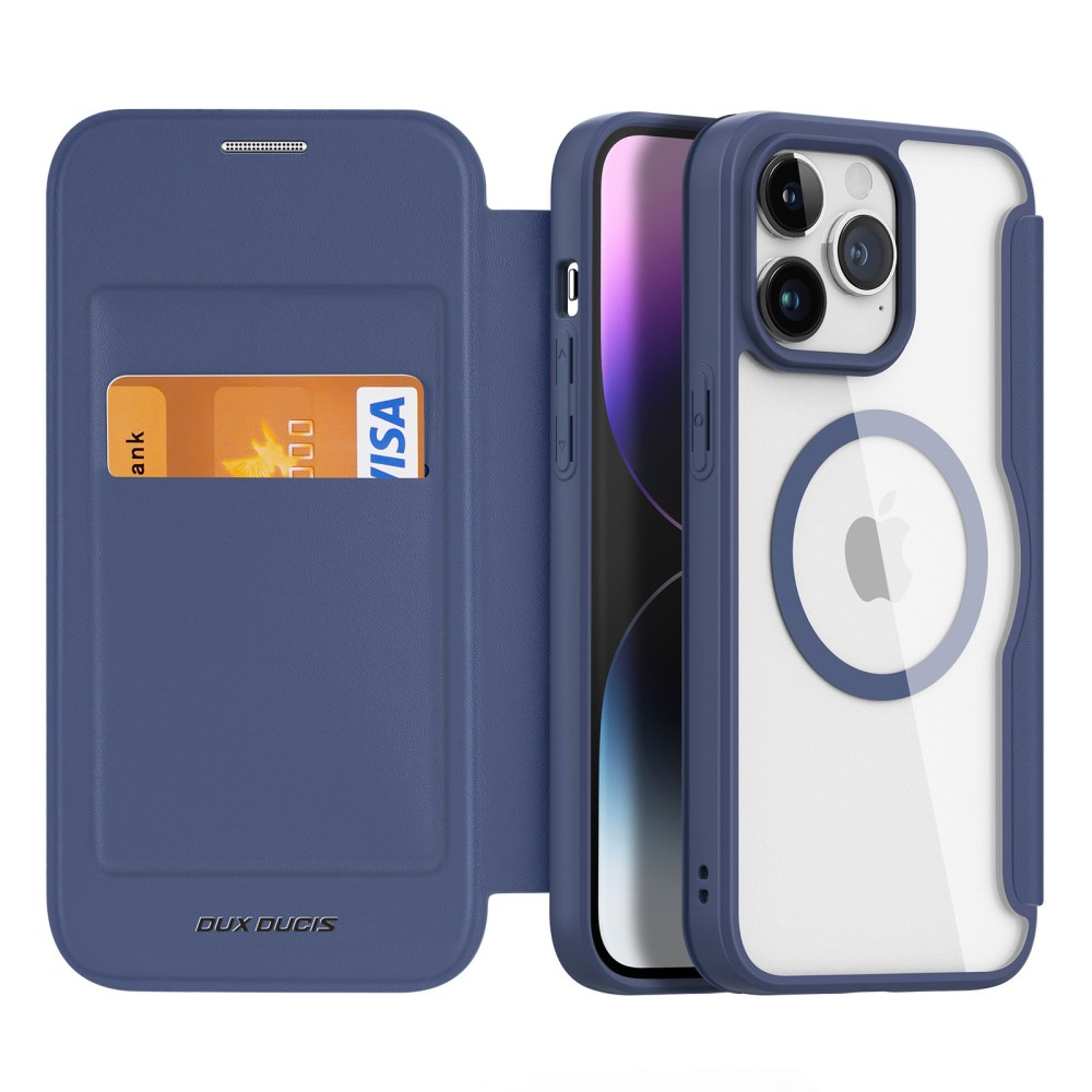 iPhone 15 Pro Max MagSafe Hybrid Leder Tasche   Kunststoff Rückseite - Blau / Transparent