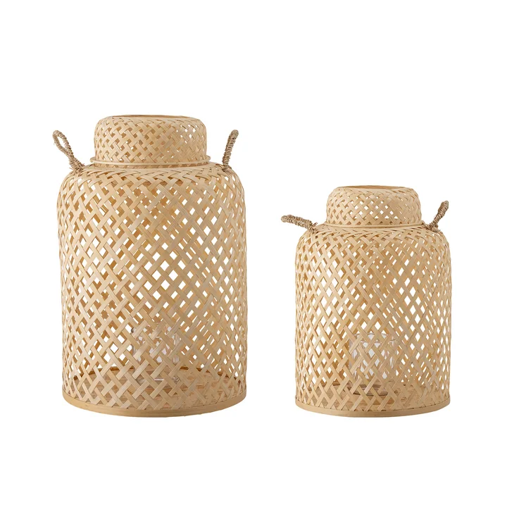 Bloomingville - Madlin Laterne mit Glas, Ø 30 cm, natur (2er-Set)