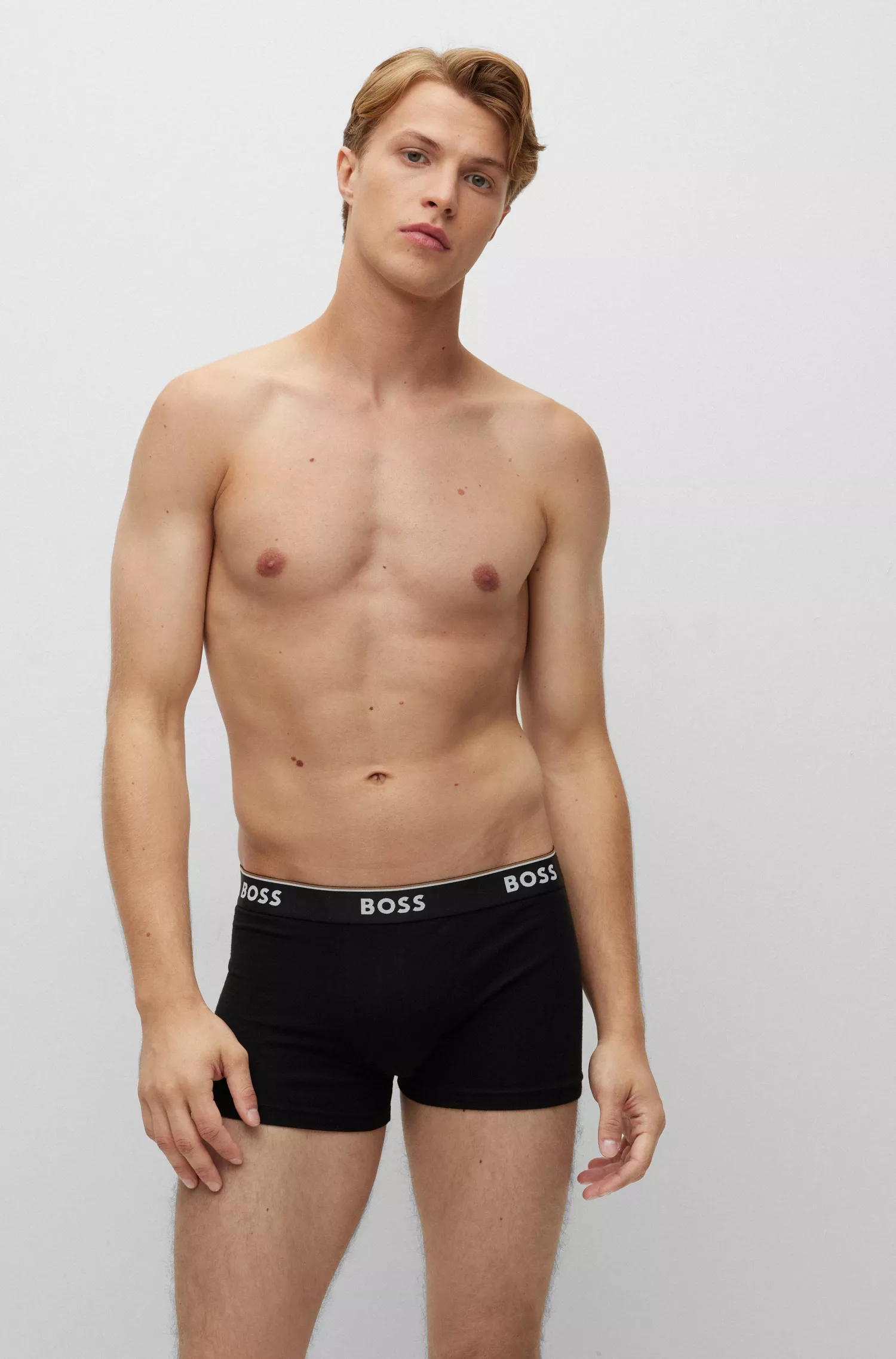 BOSS Black - Pacote com três cuecas boxer de algodão elástico com cós com logotipo.