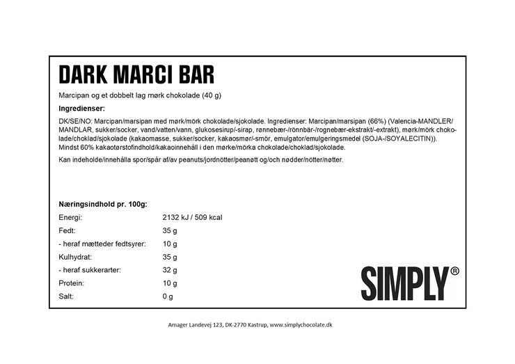 Simply Chocolate DARK MARCI chokoladebar No_color