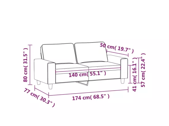 Canapé à 2 places Marron 140 cm Tissu