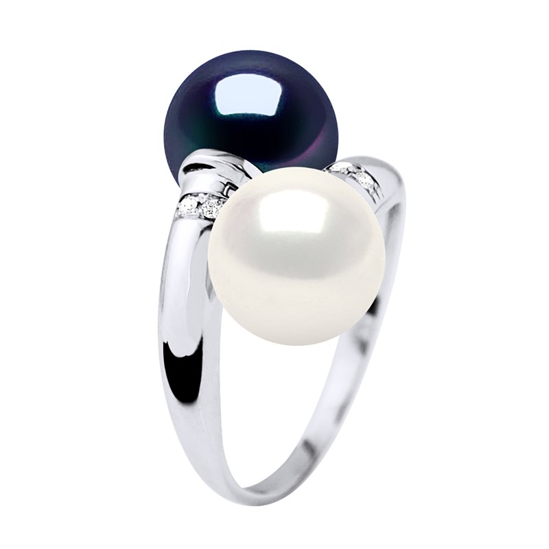 Bague Stella Jonc Perles d'Eau Douce 8-9 mm & Diamant - Or Blanc