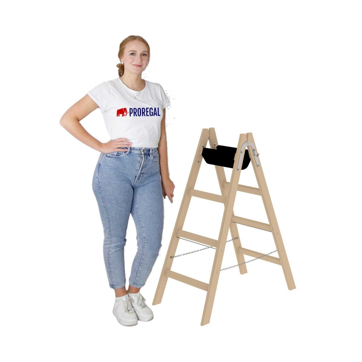 PROREGAL Houten trapladder met 2 x 4 sporten