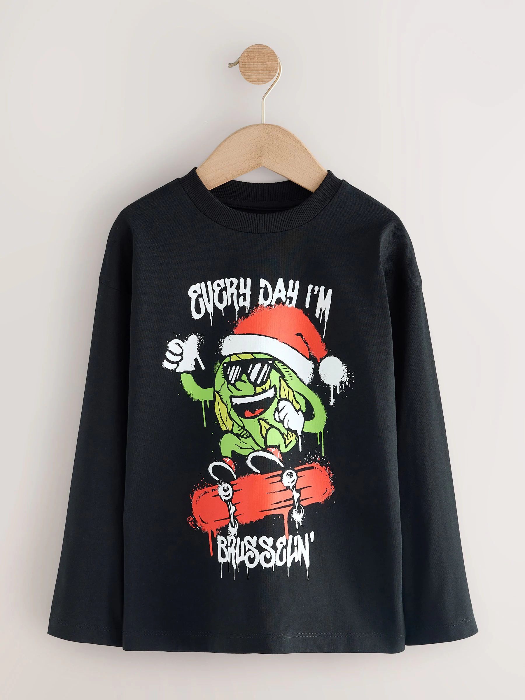 Zwart Graffiti Brussel - Kerstmis T-shirt met Lange mouwen (3-16jr)