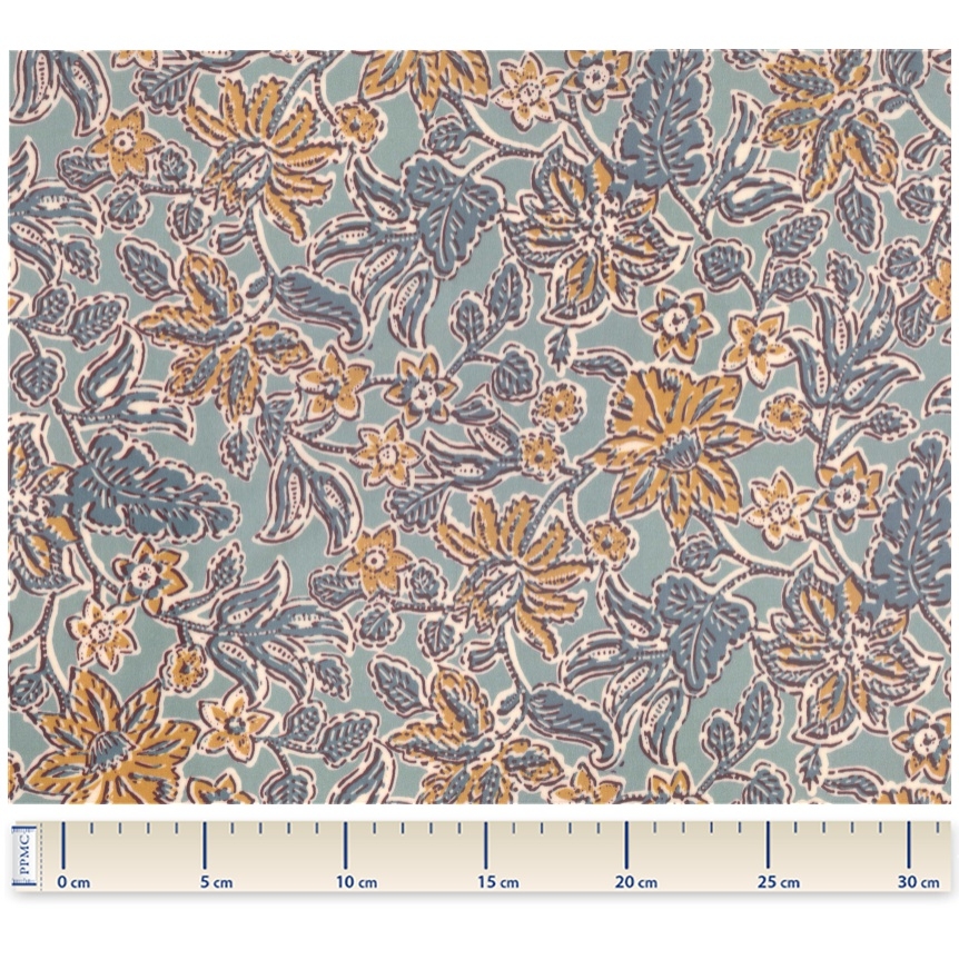 Tissu Enduit Au Mètre Ex2400 Indienne Bleu Glacier Ocre