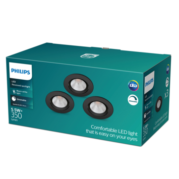 Philips inbouwset LED Sparkle 3x5,5W zwart 2700K