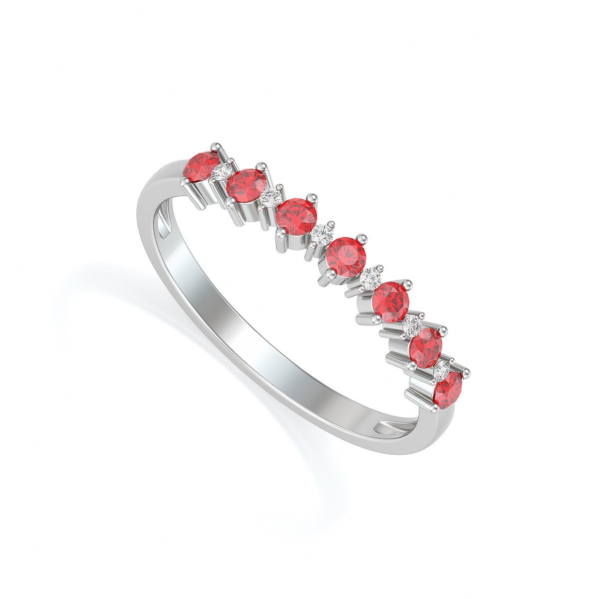 Bague ADEN Or 585 Blanc Rubis et diamants 1.7grs