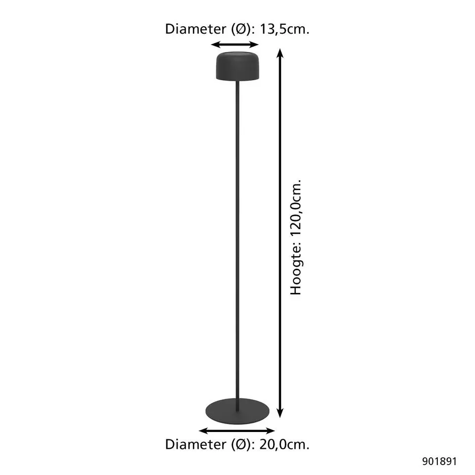 EGLO Roccanova-L Vloerlamp - Solar - 120 cm - Zwart - Oplaadbaar