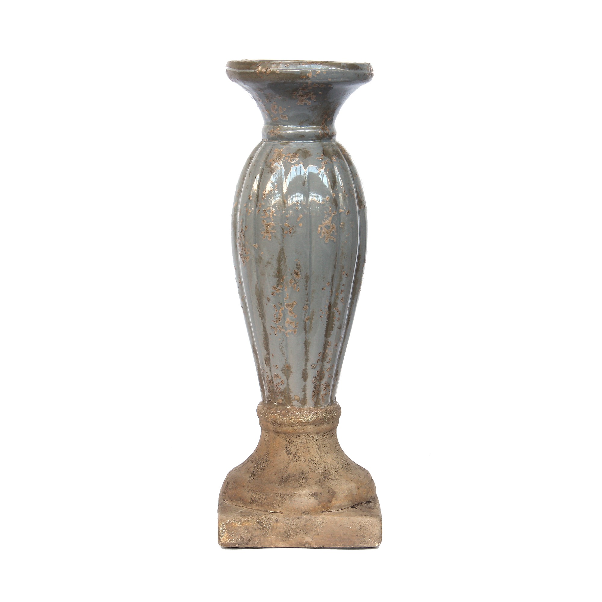 Keramik-Kerzenhalter, grau, natur, Ø 13 cm, H 39 cm von fischer's lagerhaus