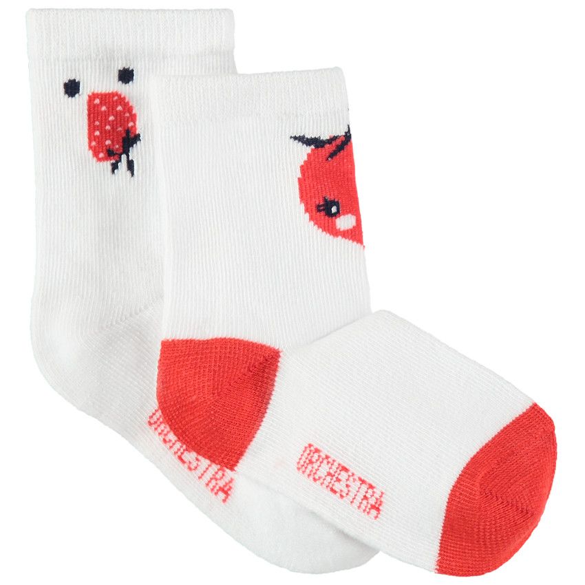 Lot de 2 paires de chaussettes assorties motif fraise en jacquard - Blanc