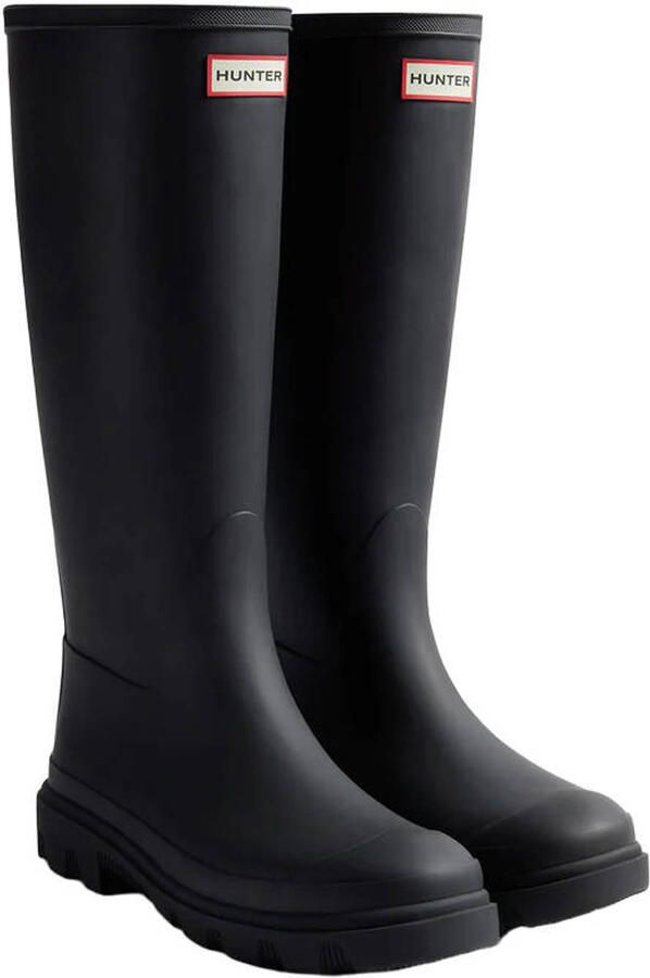 Hunter Downpour tall regenlaarzen met profielzool en logo zwart