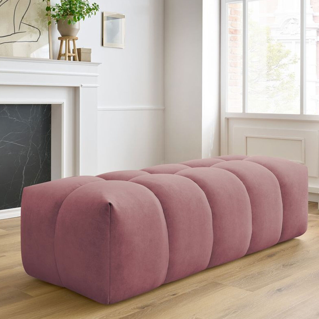 Bobochic Pouf en Velours Mont-Blanc rose - 180x66x48 cm