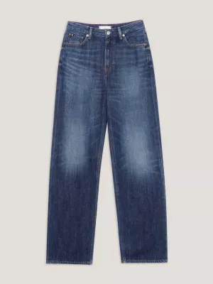 Calça jeans reta de cintura alta e modelagem relaxada