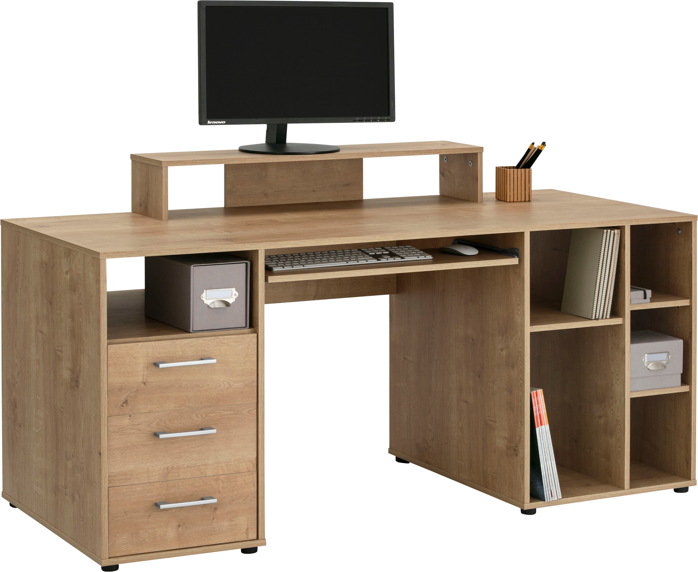 VOGL Möbelfabrik Schreibtisch »Timra« Tastaturauszug, Aufsatz & Towerfach, Breite 160 cm, Made in Germany