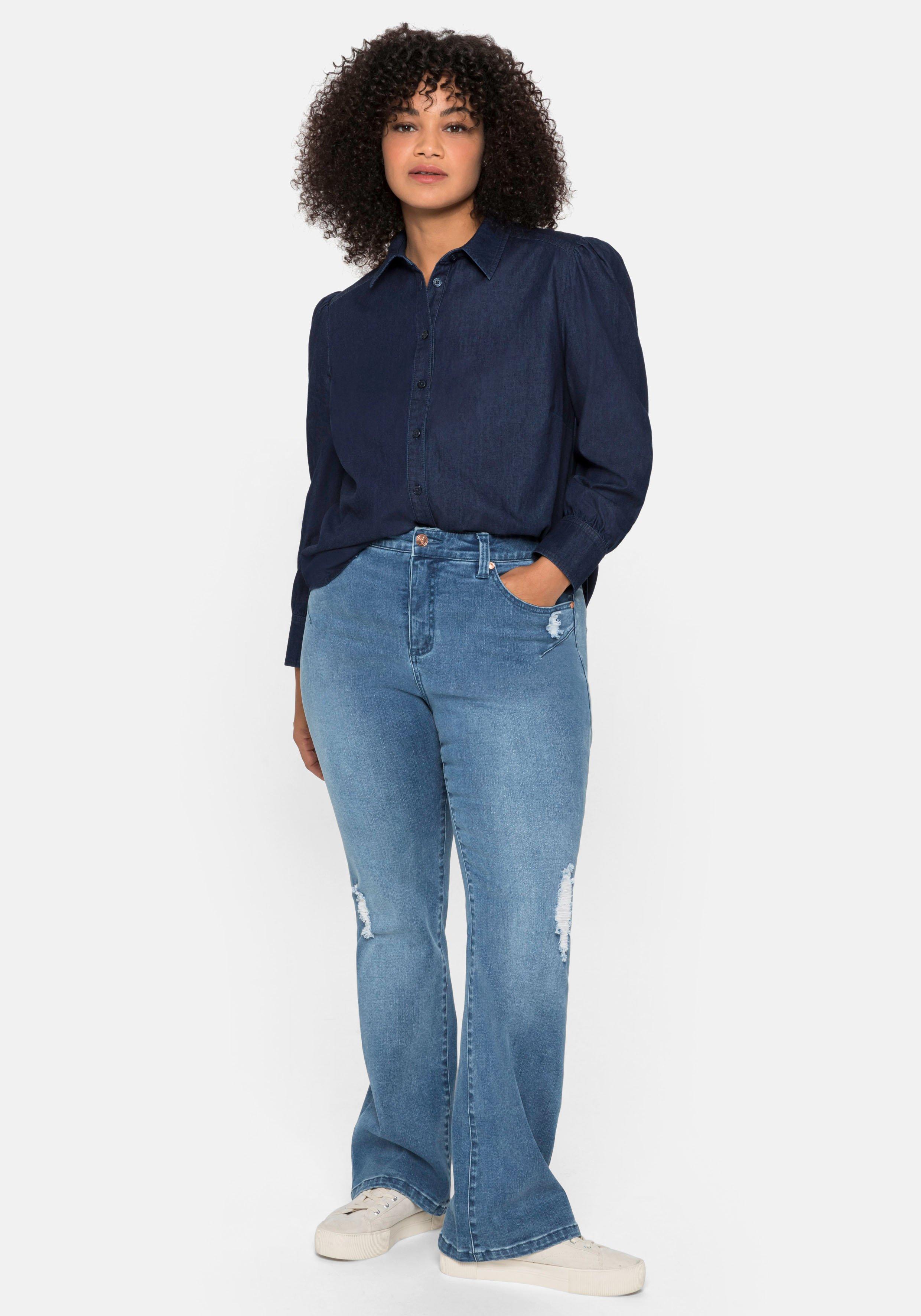 Jeansbluse mit angekräuselter Schulternaht