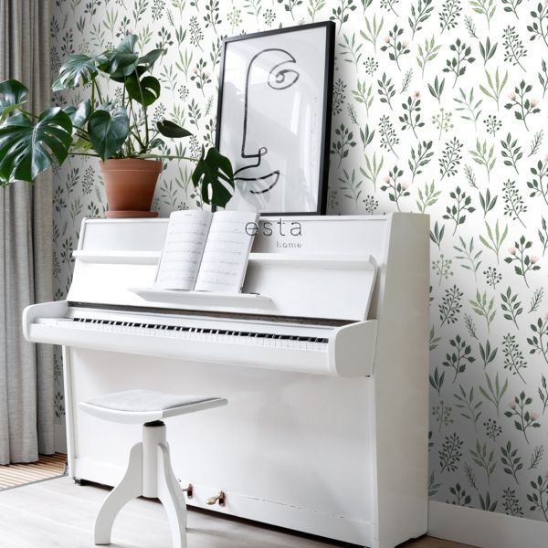 Estahome Bloemmotief Behang - Scandinavische stijl - 0,53 x 10,05 m - Warm Grijs