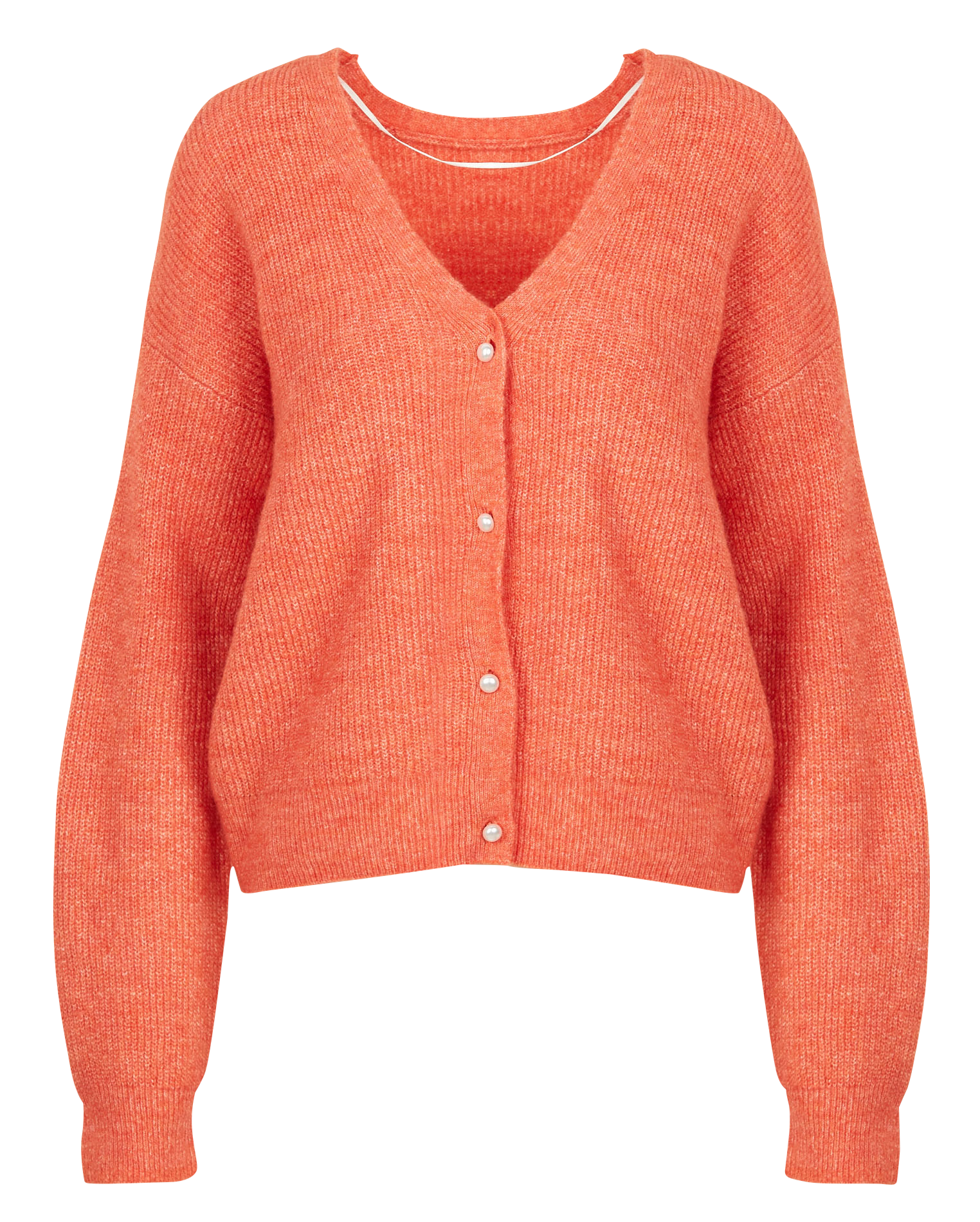 Gilet col V en maille mélangée| Orange