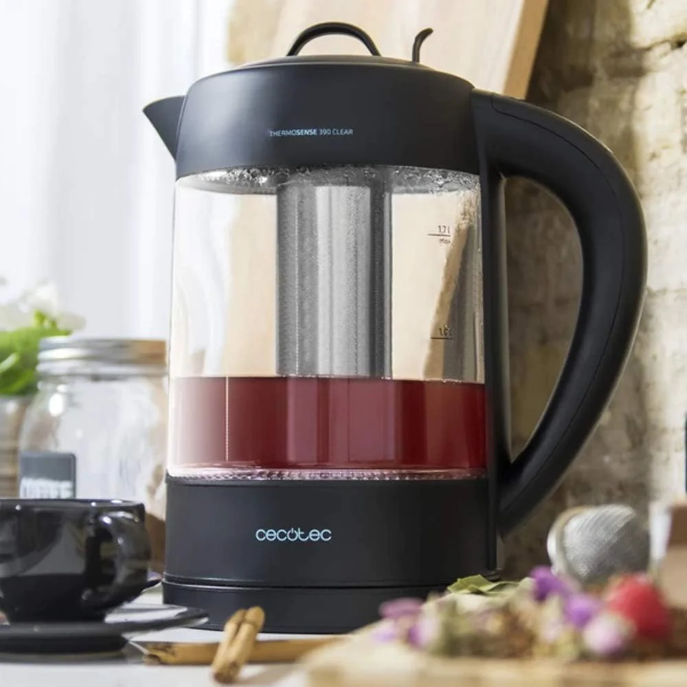 bouilloire théière électrique 2 en 1 de 1,7L sans fil 2200W noir cecot