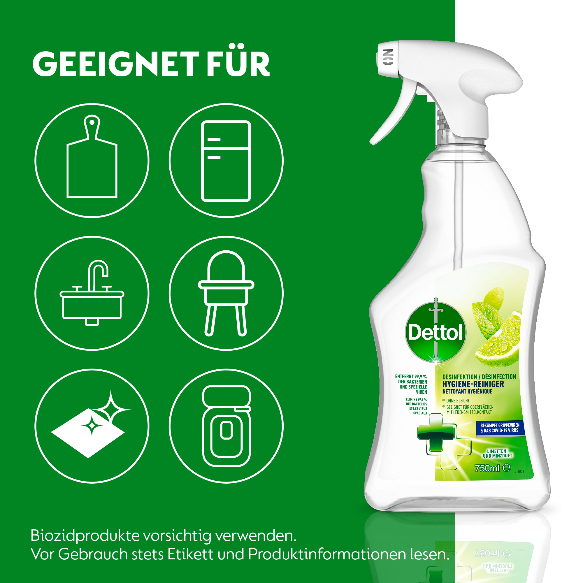 (2er Set) 750ml Hygiene Reiniger Spray Haushalts Desinfektions Putzmittel (3073989) - Limette & Minze
