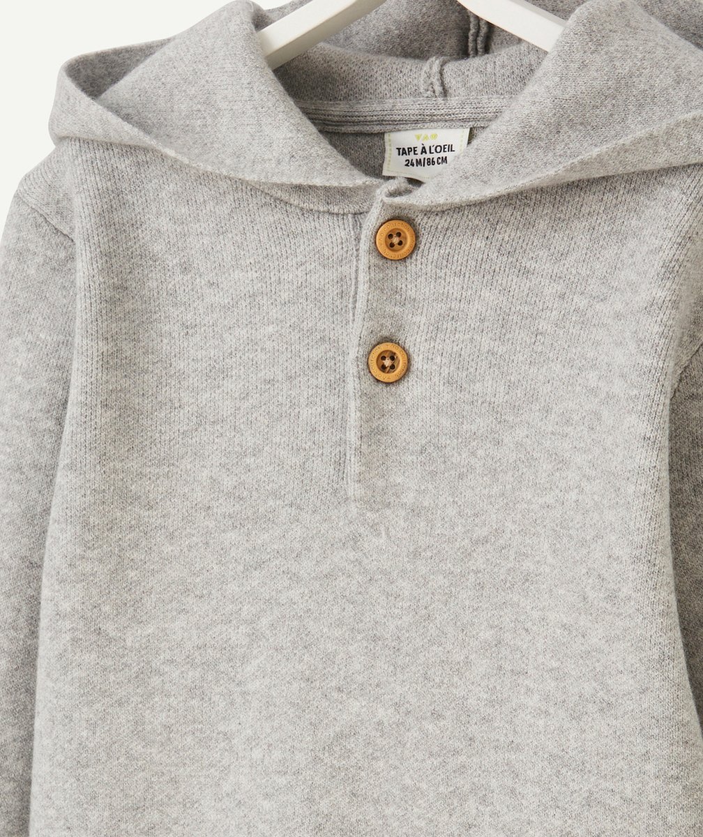 PULL À CAPUCHE BÉBÉ GARÇON EN FIBRES RECYCLÉES GRIS