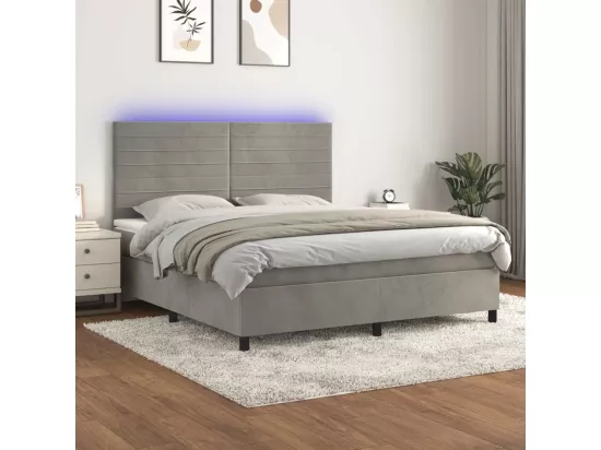 Sommier tapissier matelas et LED Gris clair 180x200 cm Velours