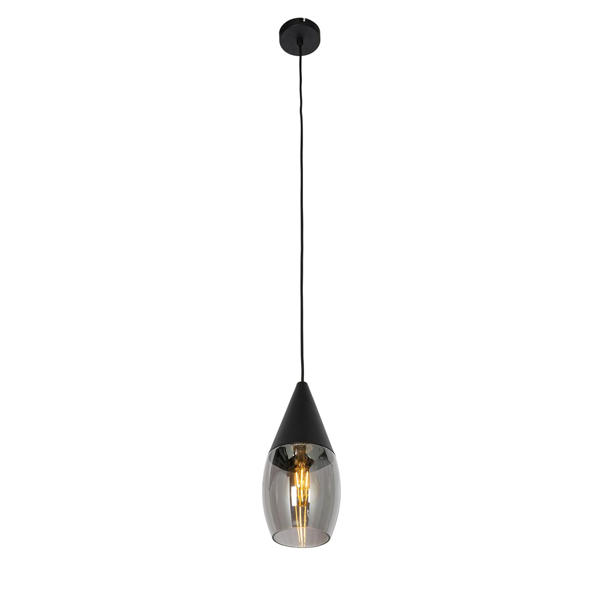 Moderne hanglamp zwart met smoke glas - Drop