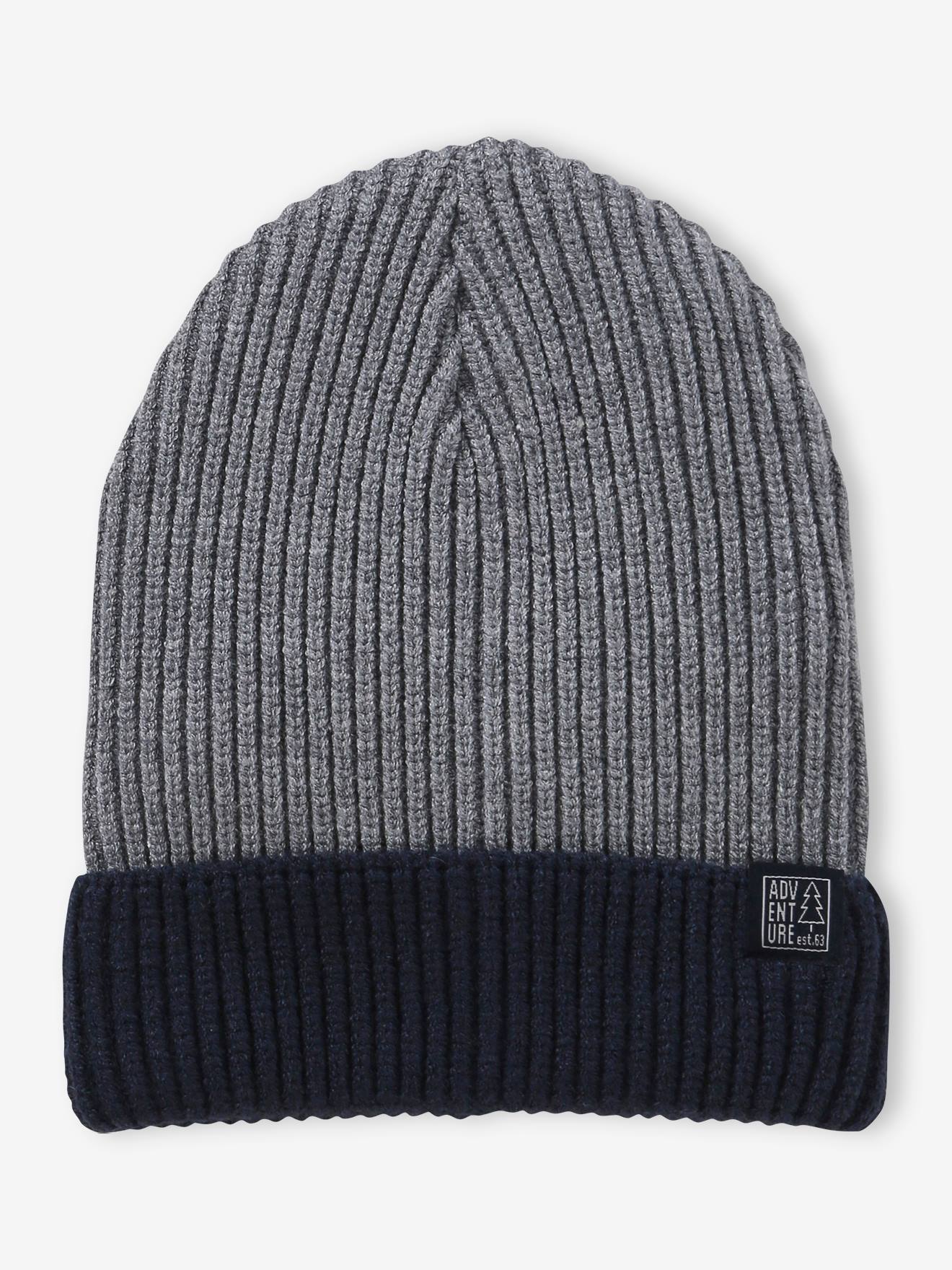 Gorro de malha canelada bicolor para meninos