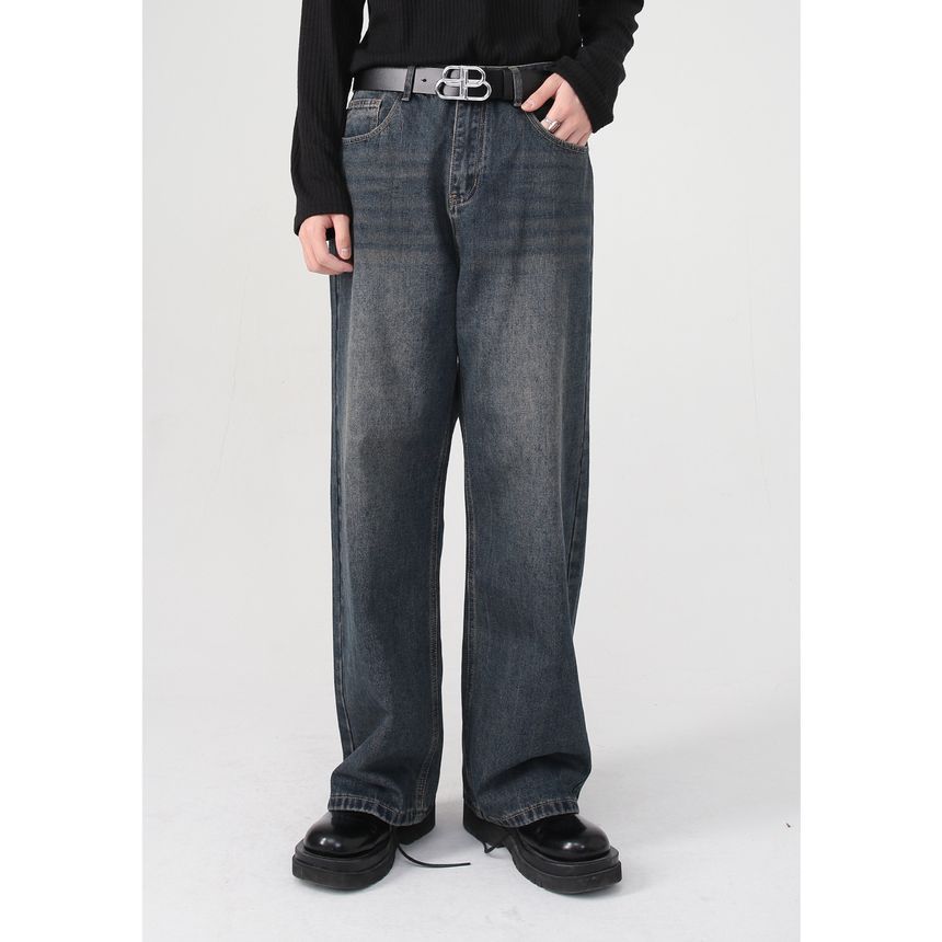 FAERIS - Mid Rise Washed Wide Leg Jeans