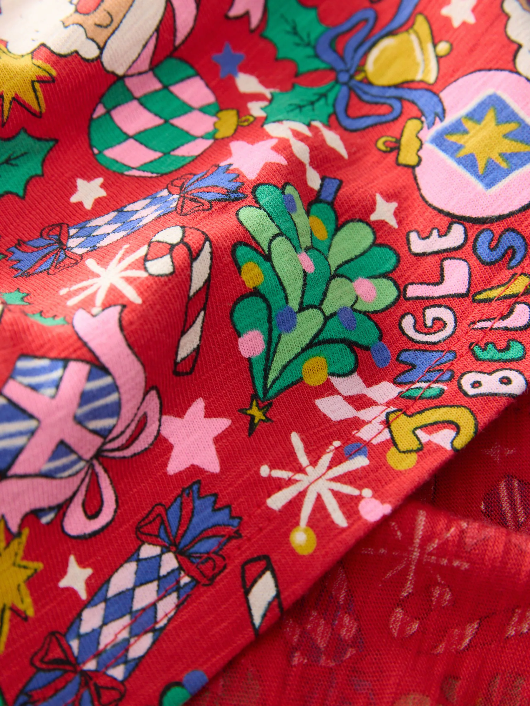 Rood met kerstfiguur - Jersey jurk met lange mouwen (3-16 jr)