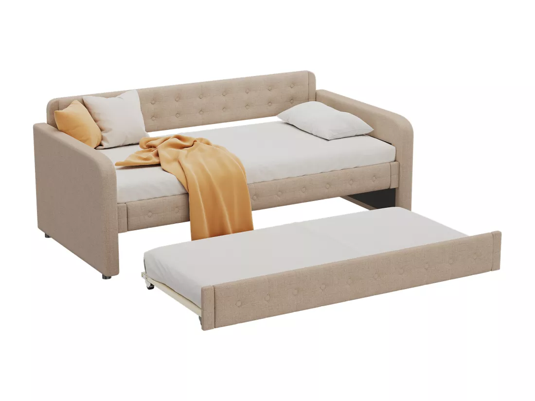 Canapé lit gigogne - 90 x 200 cm - grand espace de rangement - MDF - Marron