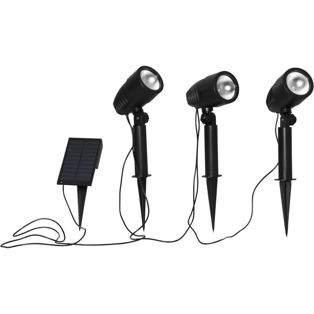LED Solar Grondspot in Zwart 3x 0,03W 225lm IP44 met Schemersensor