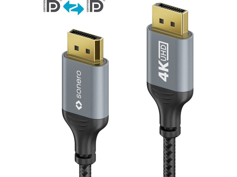 sonero Kabel DisplayPort - DisplayPort, 1 m DisplayPort auf DisplayPort Kabel - 4K60 - grau/schwarz - 1.00m