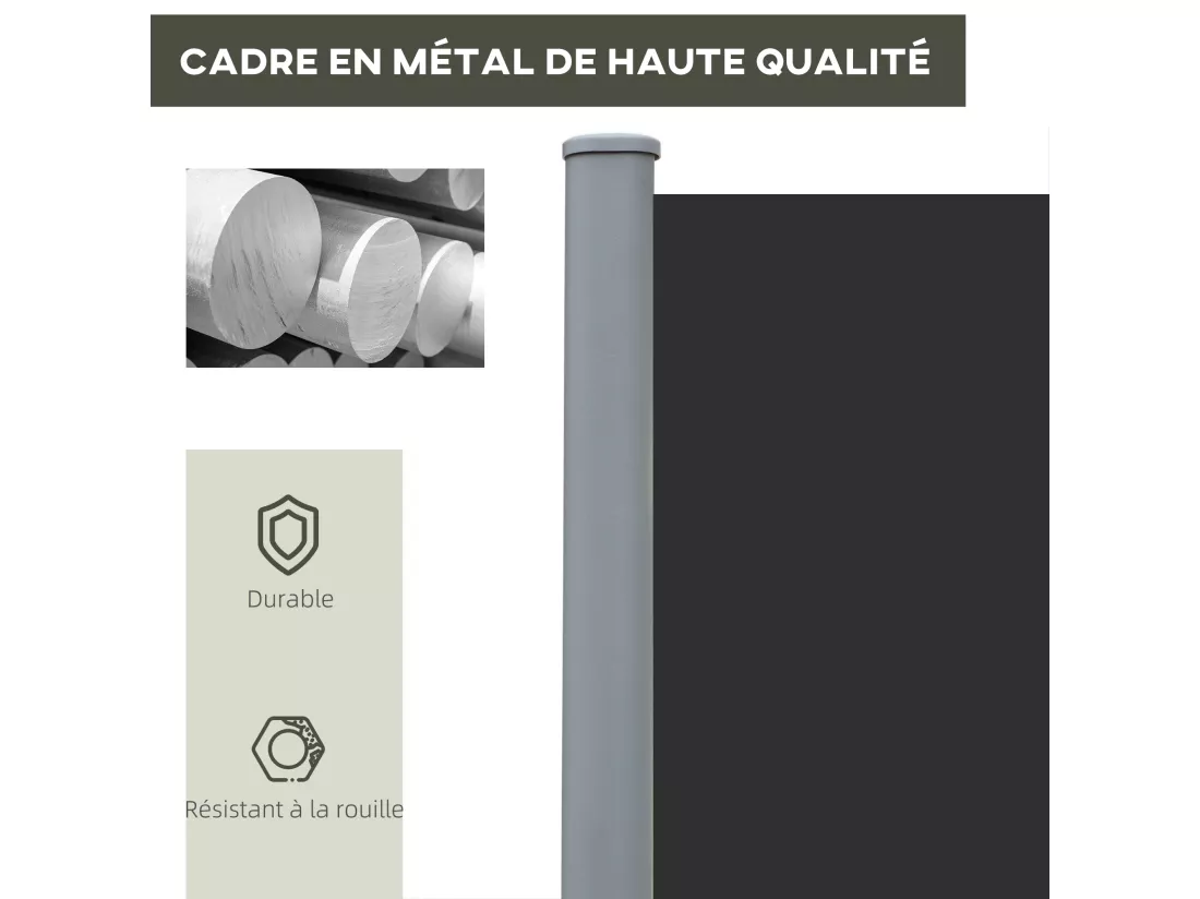 Double store latéral brise-vue paravent rétractable dim. 6L x 1,60H m polyester anti-UV haute densité noir