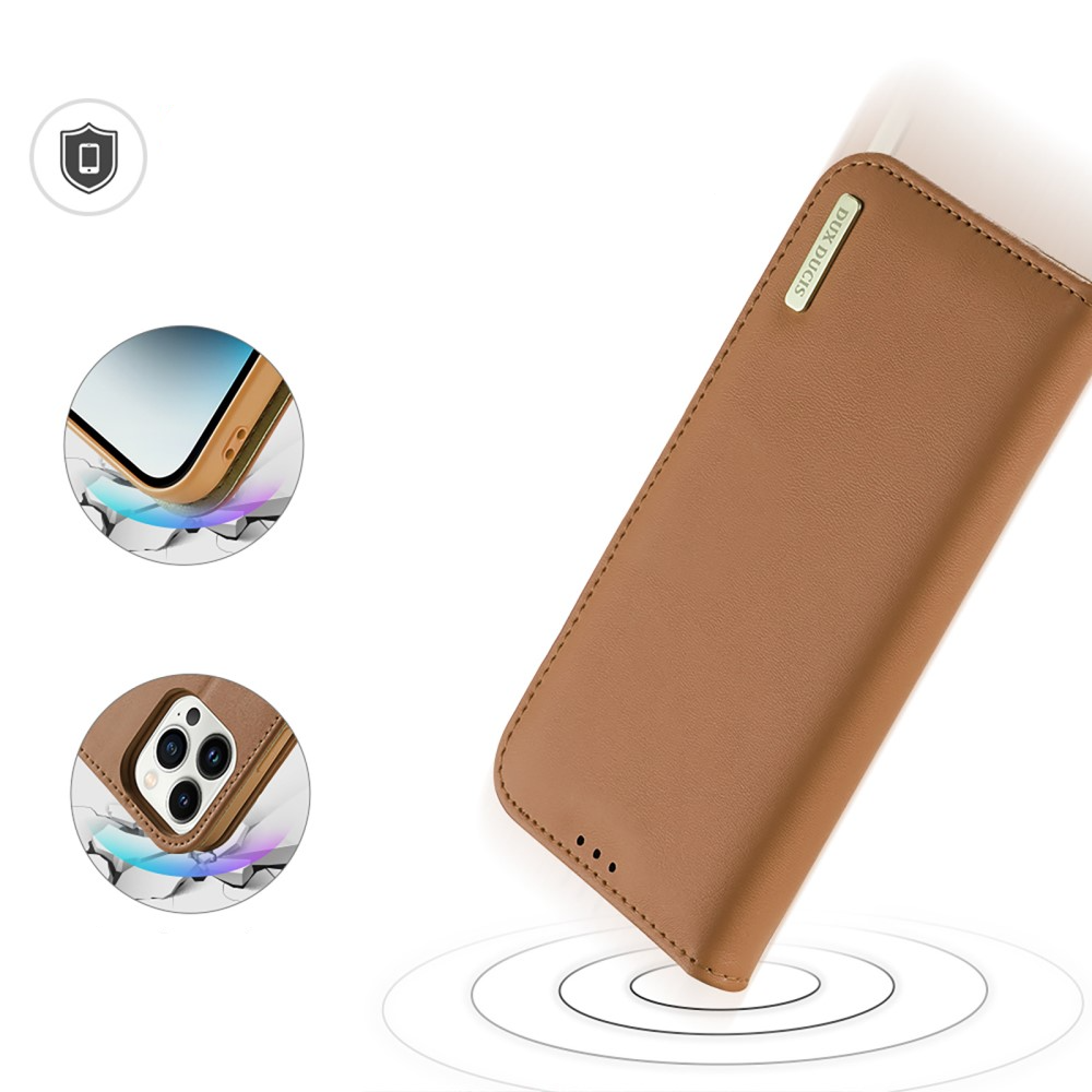 iPhone 15 Pro Flip Wallet Cover Echtleder Tasche (RFID Schutz) - Braun