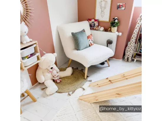 Fauteuil en tissu bouclette effet peau de mouton PEPITA - Blanc