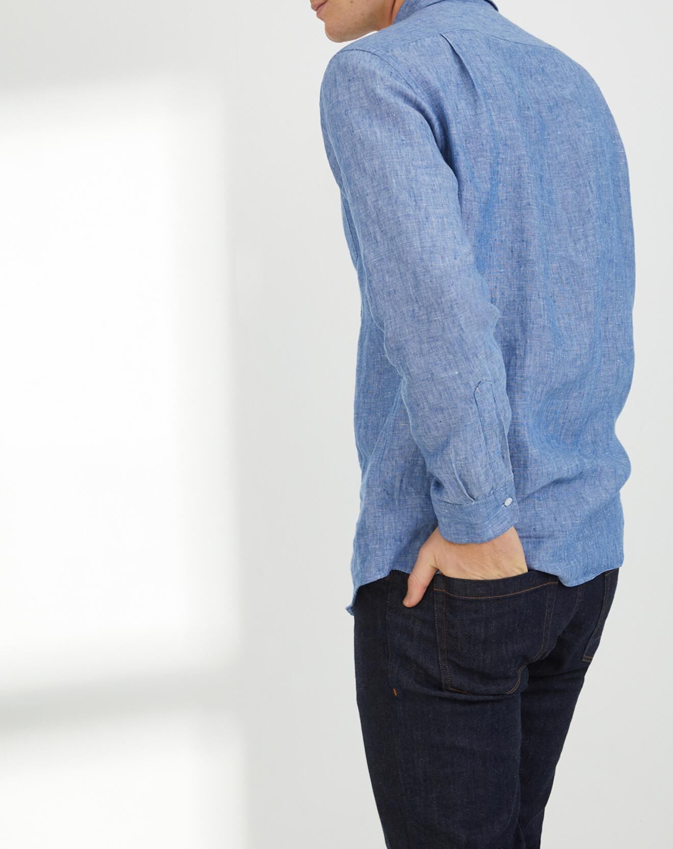 Cyrillus Chemise regular fit 100% Lin bleu denim