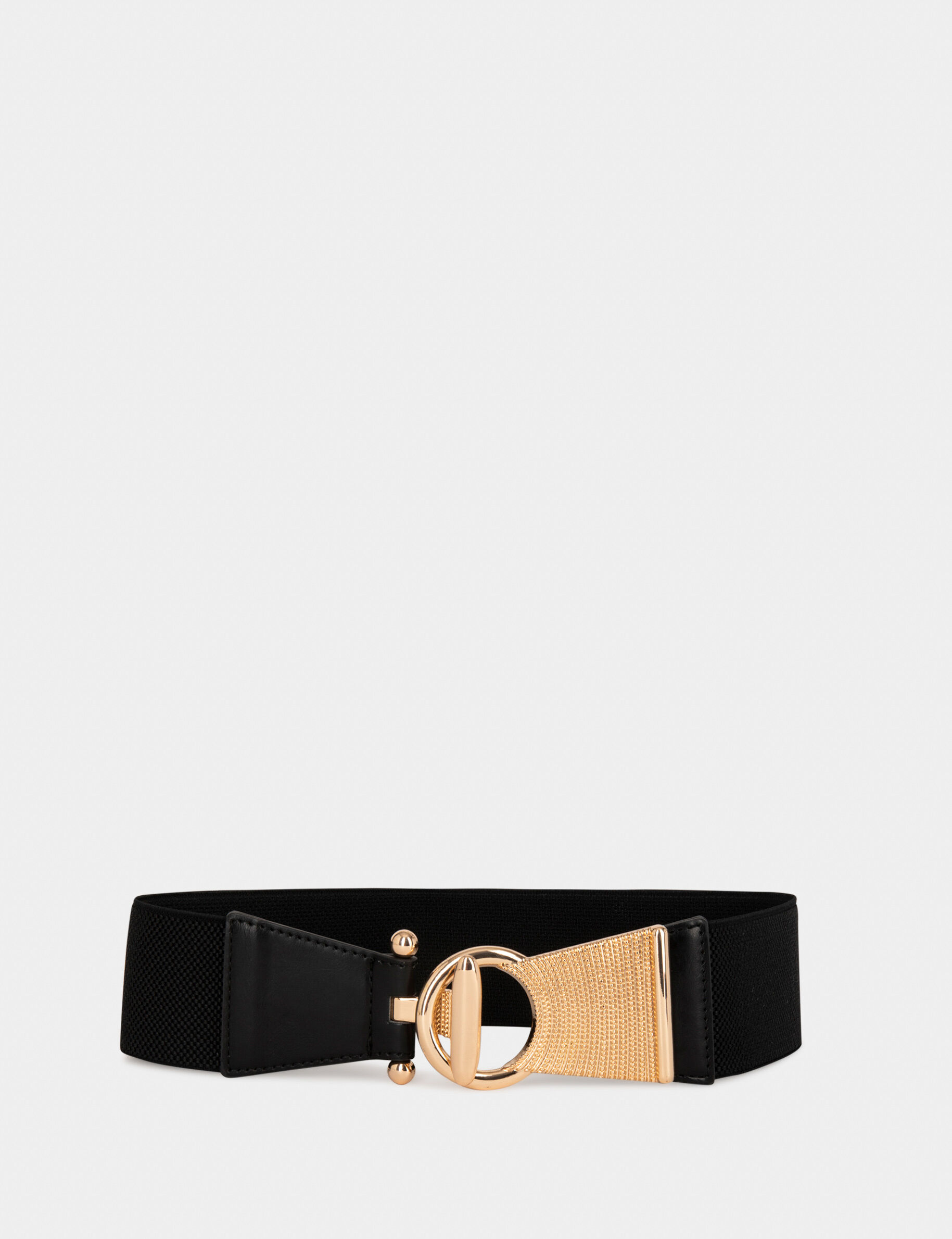 Ceinture élastiquée avec fermoir T noir femme - noir