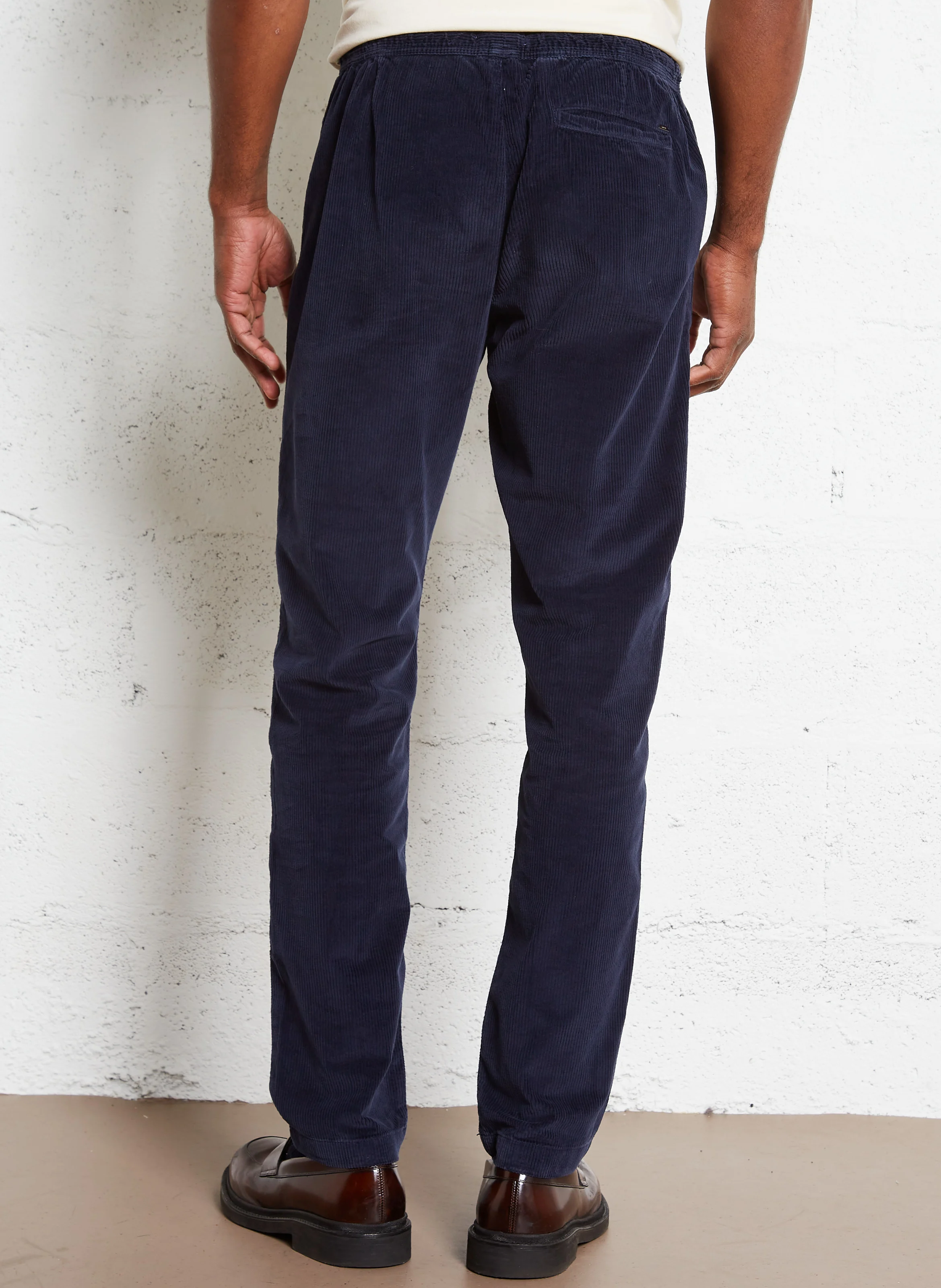 Pantalon droit velours côtelé en coton mélangé | Bleu