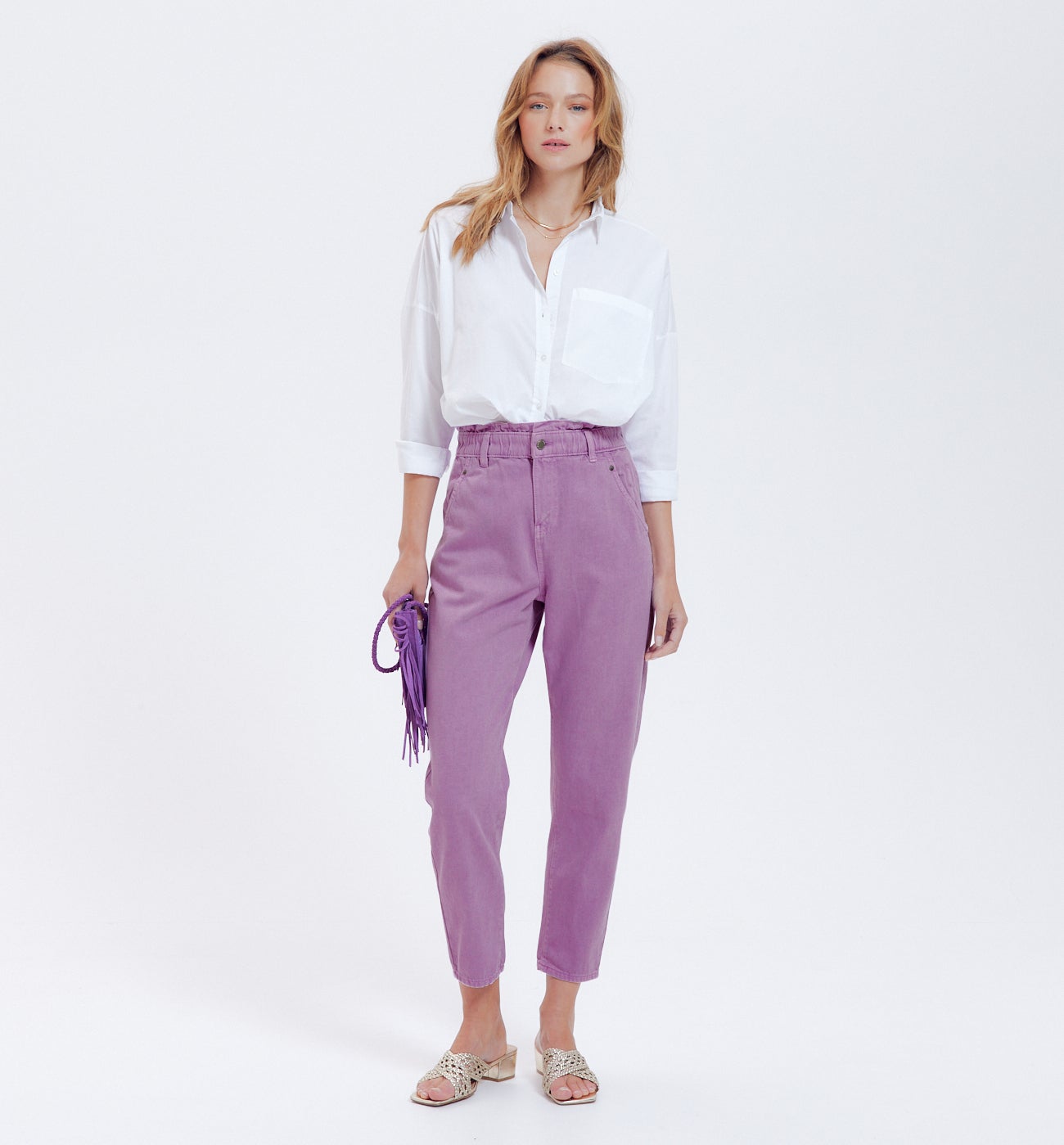 Jean ballon taille haute - Lilas clair
