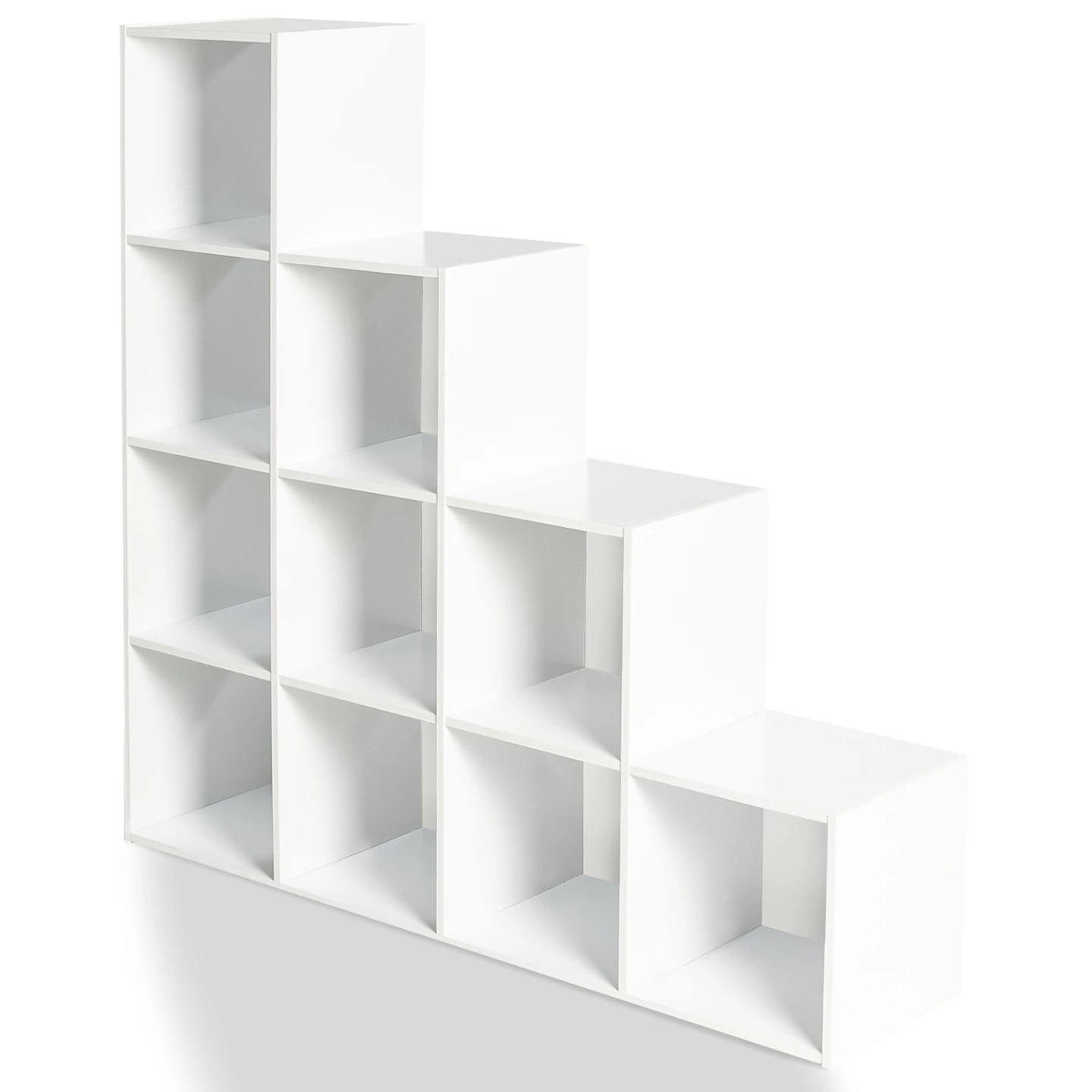 Meuble de rangement en escalier LIAM 4 niveaux bois blanc + fond blanc
